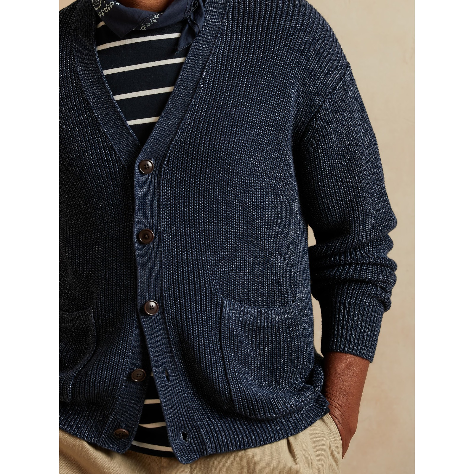 Banana Republic Relaxed V Neck Cardigan Men Large Navy 100% Linen Gpa Nwot $300